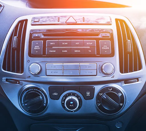 A car's head unit and air conditioning control panel