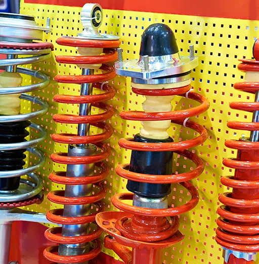 Four different types of shock absorbers on display